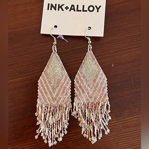 INK+ALLOY Seed Bead Earrings + Beaded Fringe. Rose Gold + Silver